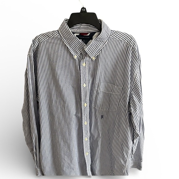 Tommy Hilfiger Mens XL Dark Blue White Striped Button Down Shirt Long Sleeve - Picture 5 of 5